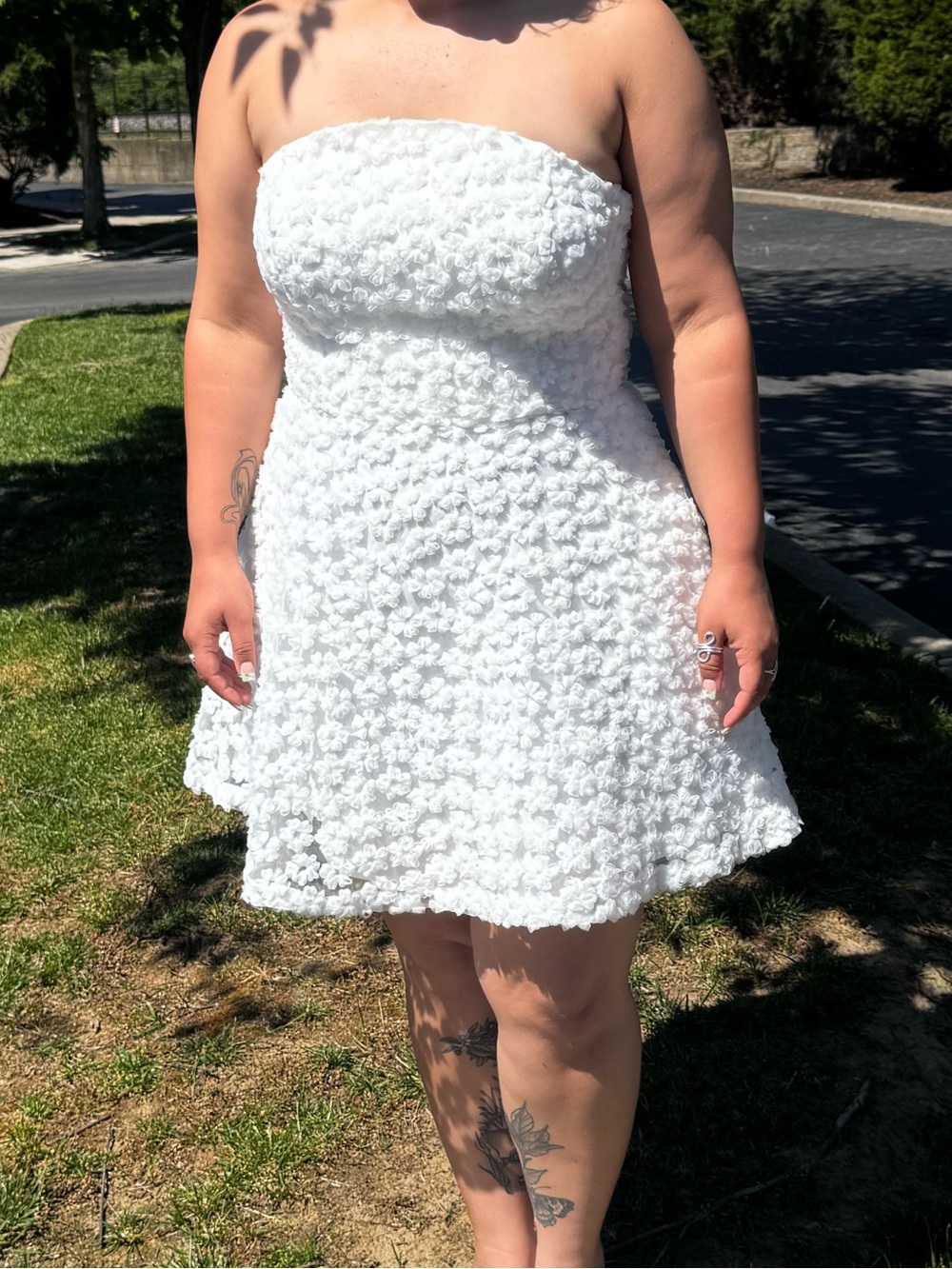Anthropologie White Strapless Floral Appliqué Mini Dress - Picture 1 of 4
